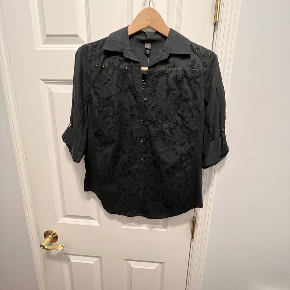Grand and Greene medium black 100% cotton button down shirt NWT